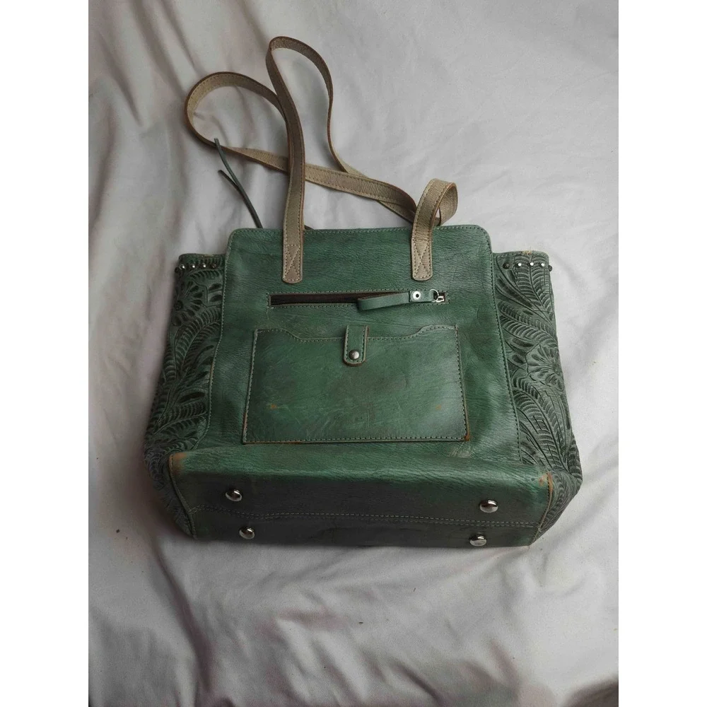Montana West Tooled Leather Tote Bag Green‎ Southwestern Studded Western Aztec